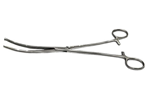 Kocher hemostat forceps surgical instrument with toothed jaws for strong tissue grip