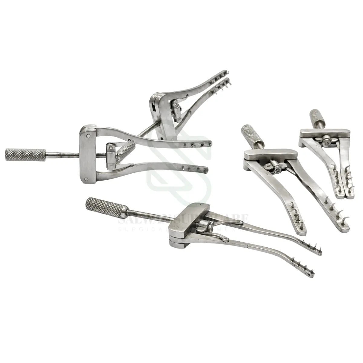 ALM self-retaining retractor with 4 x 4 prongs and adjustable screw
