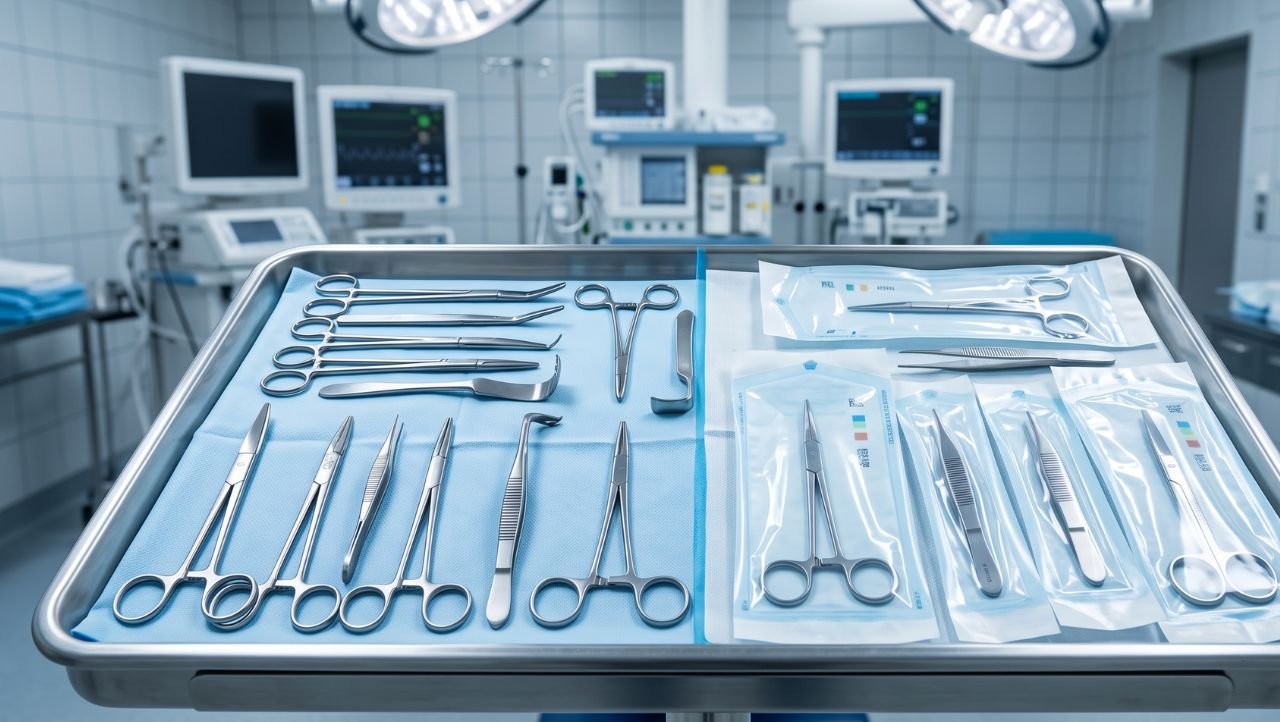 Sterile medical and surgical tools prepared for surgery