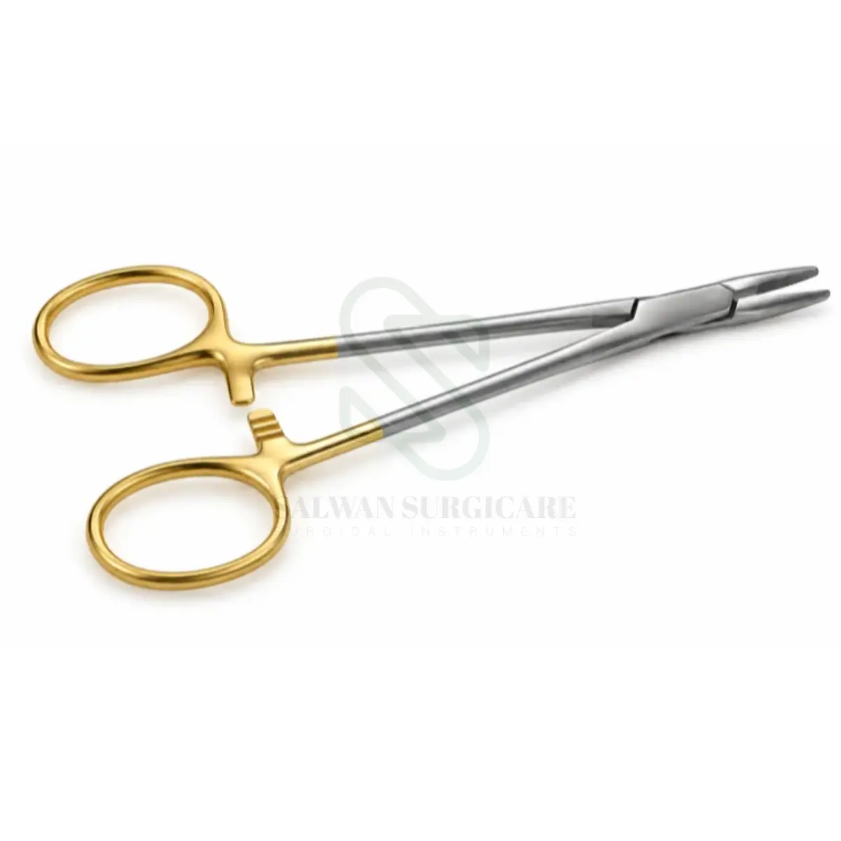 Masson Needle Holder with needle-gripping jaws, finger-ring handles, and ratchet locking mechanism for surgical suturing.