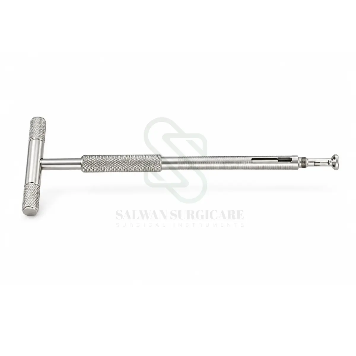 Monoaxial Screw Driver with elongated shaft and surgical handle for insertion of compatible monoaxial pedicle screws during spinal fixation surgery